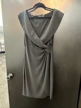 Lauren Ralph Lauren Black V-Neck Knot-Detail Midi Dress